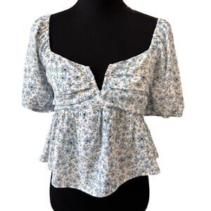 New LUSH NORDSTROM Women's White-Blue Floral Blouse Top Size M